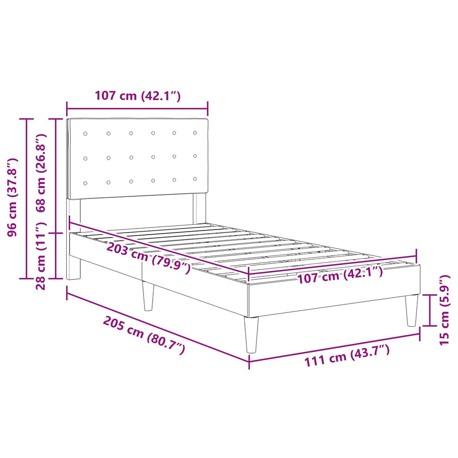 Bed Frame with Headboard Dark Grey 107 x 203 cm Fabric