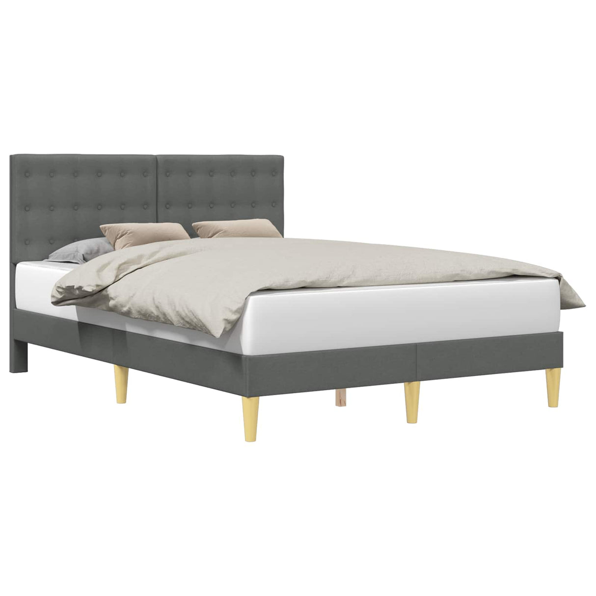 Bed Frame with Headboard Dark Grey 153 x 203 cm Fabric