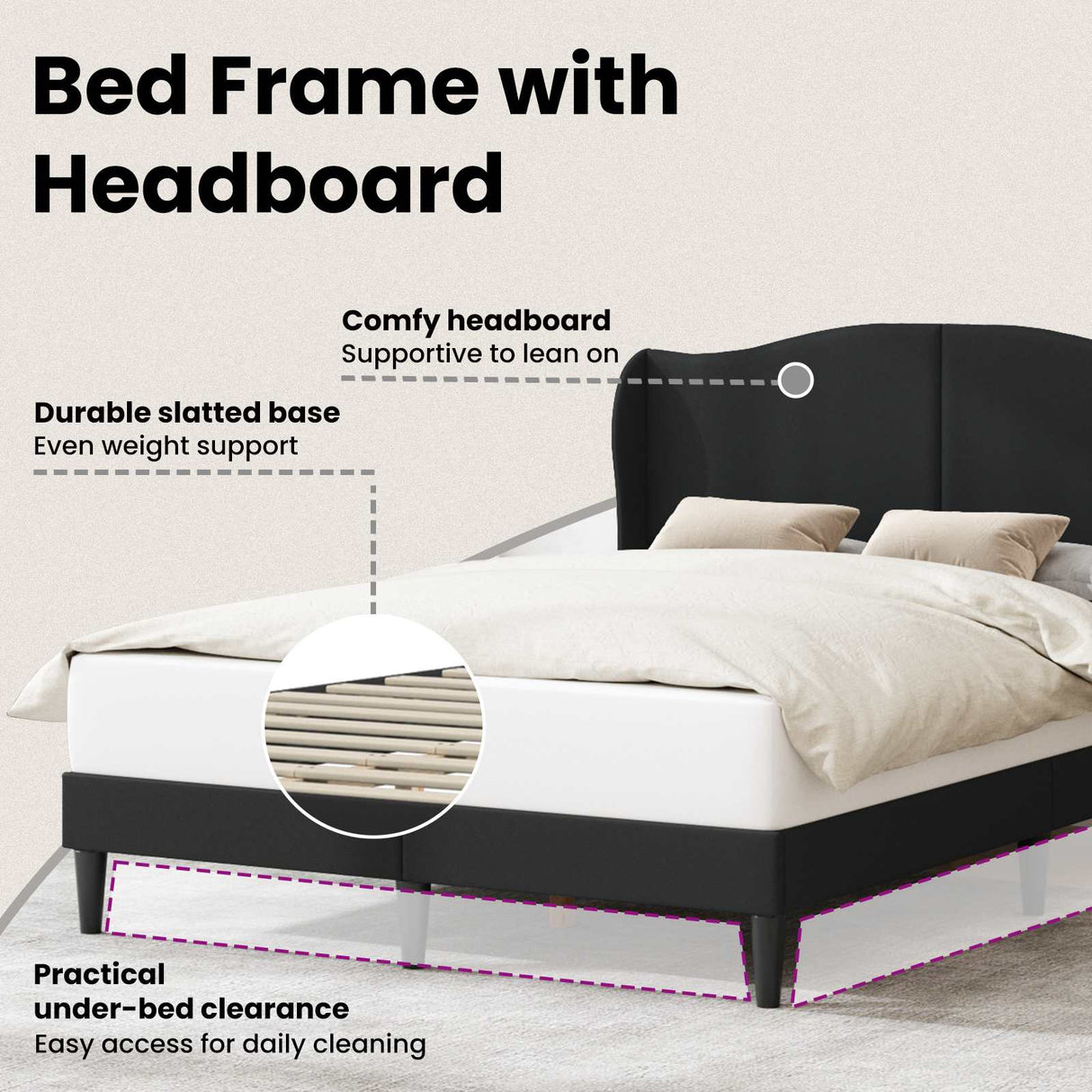Bed Frame with Headboard Black 137 x 190 cm Faux Leather