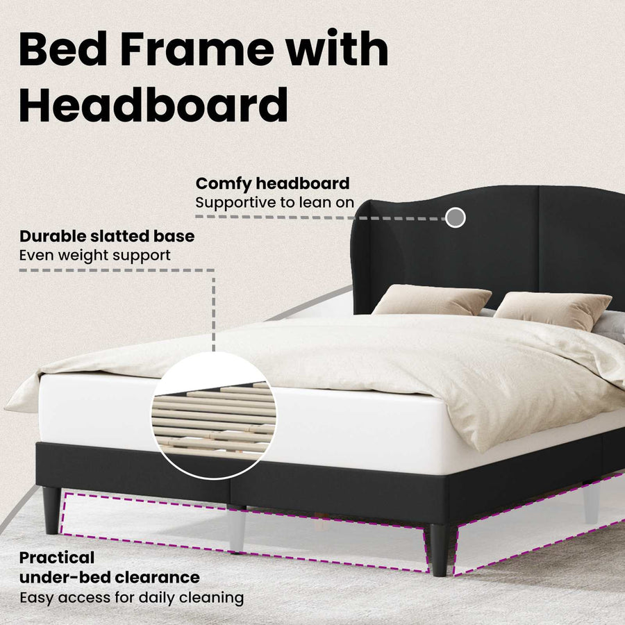 Bed Frame with Headboard Black 137 x 190 cm Faux Leather