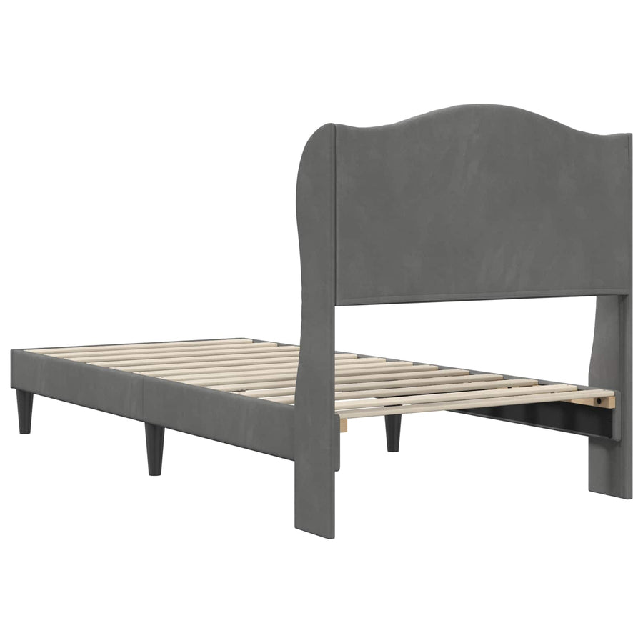 Bed Frame with Headboard Dark Grey 107 x 203 cm Velvet