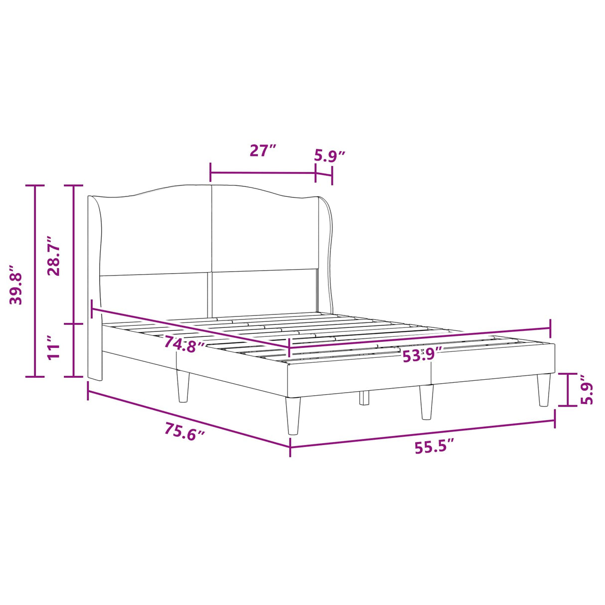 Bed Frame with Headboard Dark Grey 137 x 190 cm Velvet