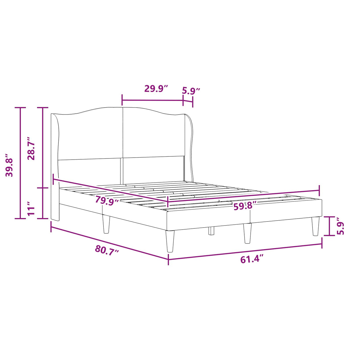 Bed Frame with Headboard Dark Grey 152 x 203 cm Velvet