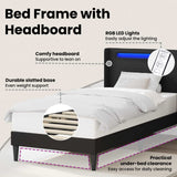 Bed Frame with LED Strip Lights Black 90 x 190 cm Faux Leather