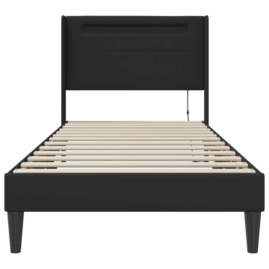 Bed Frame with LED Strip Lights Black 107 x 203 cm Faux Leather