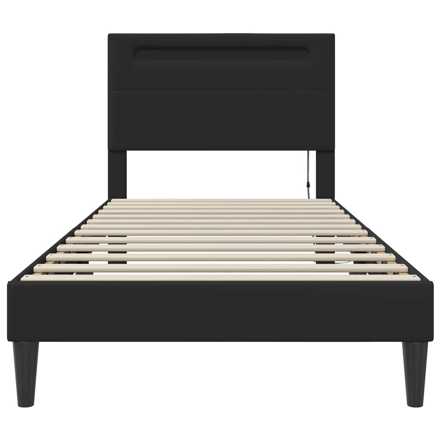 Bed Frame with LED Strip Lights Black 107 x 203 cm Faux Leather