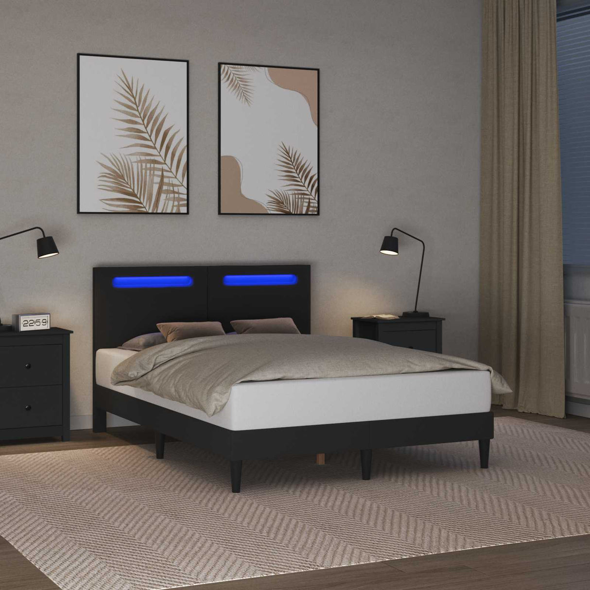 Bed Frame with LED Strip Lights Black 137 x 190 cm Faux Leather