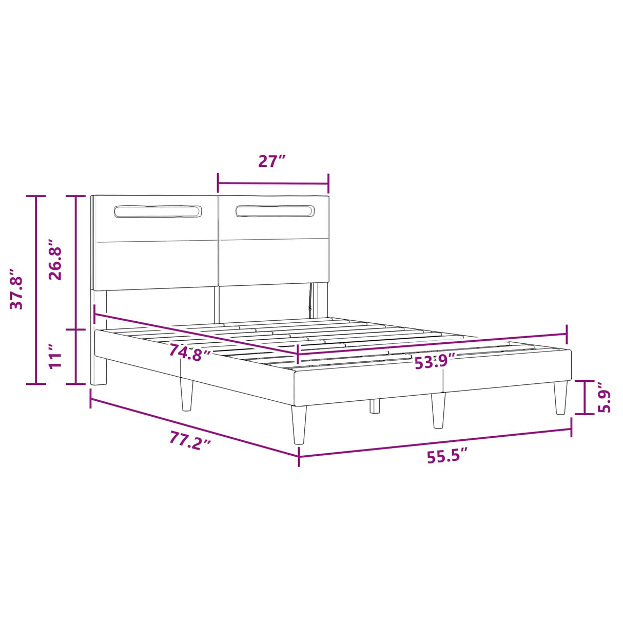 Bed Frame with LED Strip Lights Black 137 x 190 cm Faux Leather
