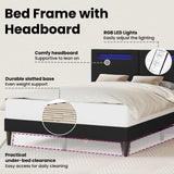 Bed Frame with LED Strip Lights Black 153 x 203 cm Faux Leather - Extra Image