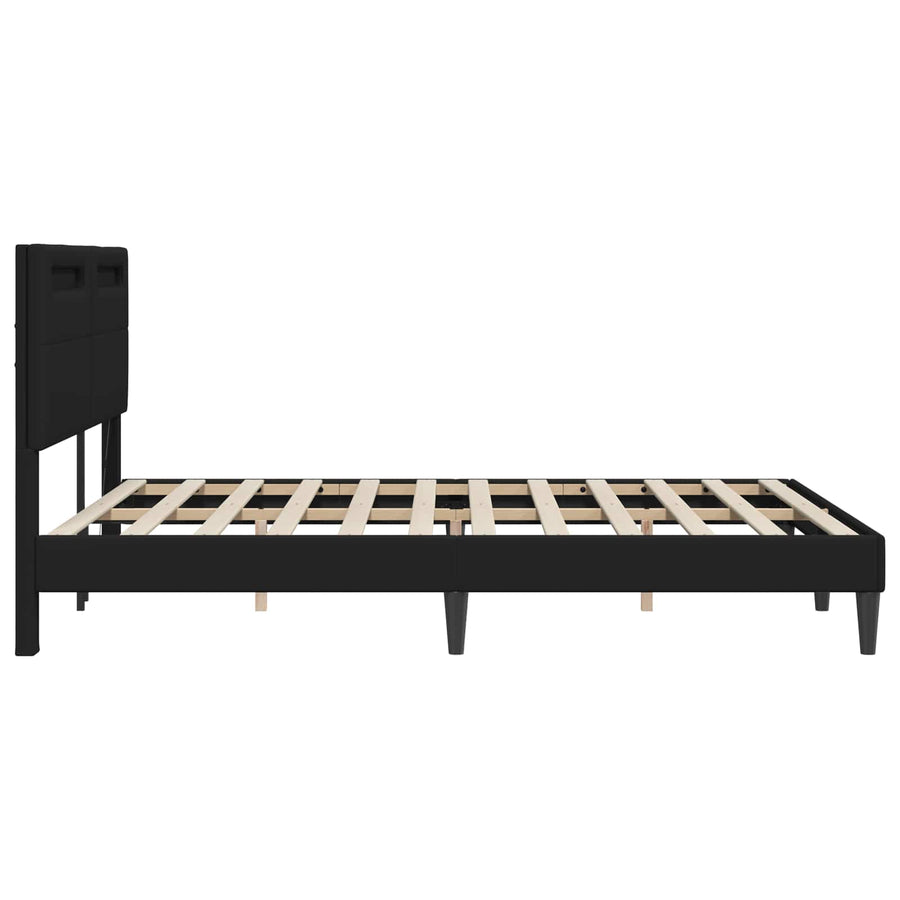 Bed Frame with LED Strip Lights Black 153 x 203 cm Faux Leather