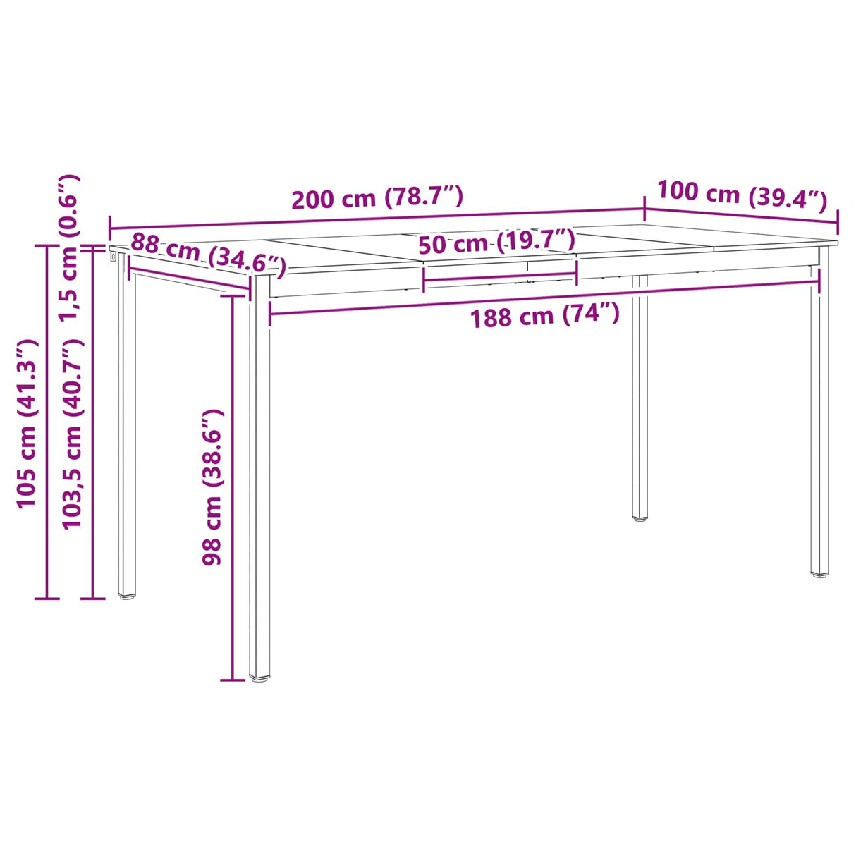 Bar Table Natural 200 x 100 x 105 cm Solid Pine Wood