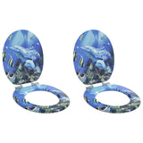 Soft-Close Toilet Seat 2 pcs Blue 44 x 38 cm MDF board