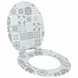 Soft-Close Toilet Seat 2 pcs Blue and White Porcelain MDF board - Side View