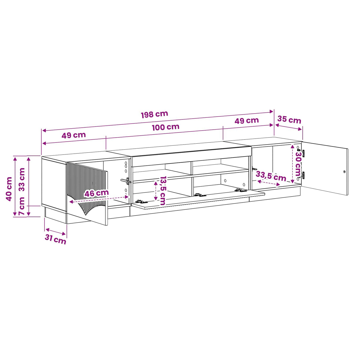 LED TV Cabinet HOORN 3 pcs White Engineered Wood