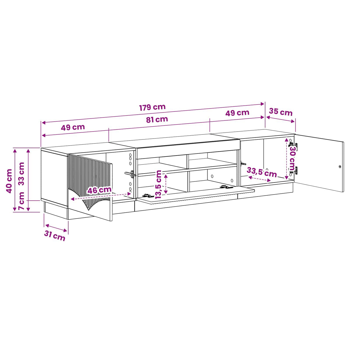 LED TV Cabinet HOORN 3 pcs White Engineered Wood