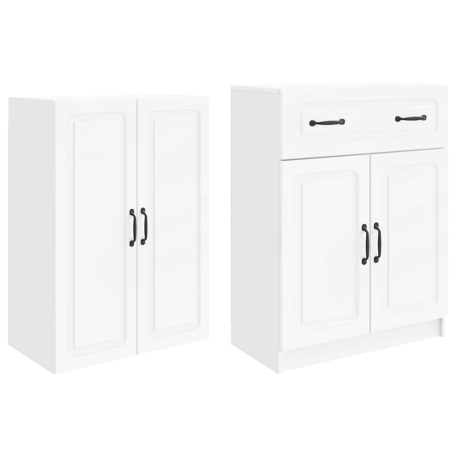 Cabinet Set 2 pcs White Engineered Wood