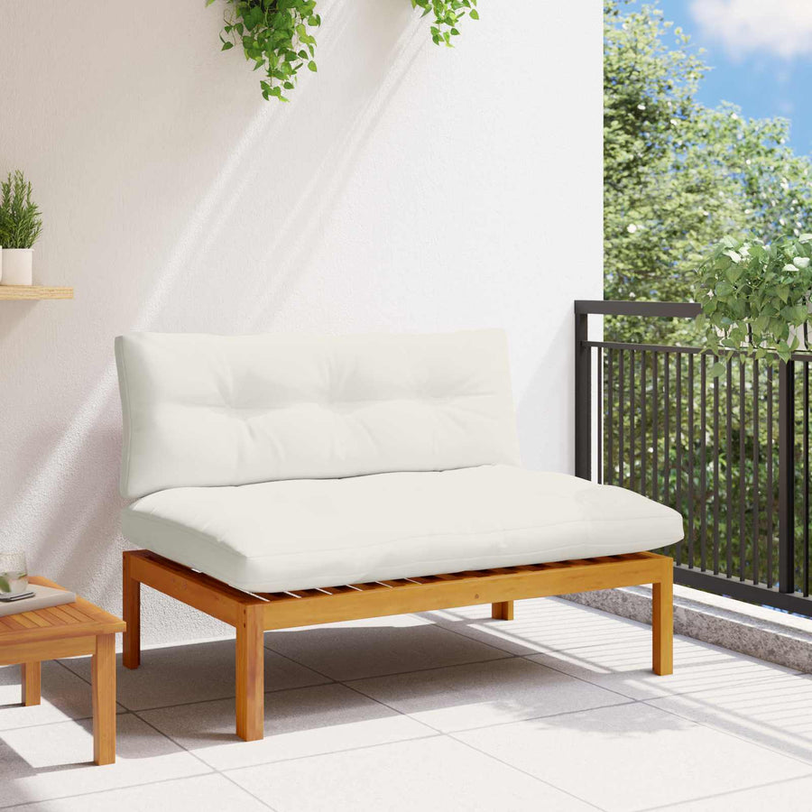 Garden Middle Sofa 2-Seater Acacia Wood Natural and Cream White