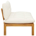 Garden Middle Sofa 2-Seater Acacia Wood Natural and Cream White