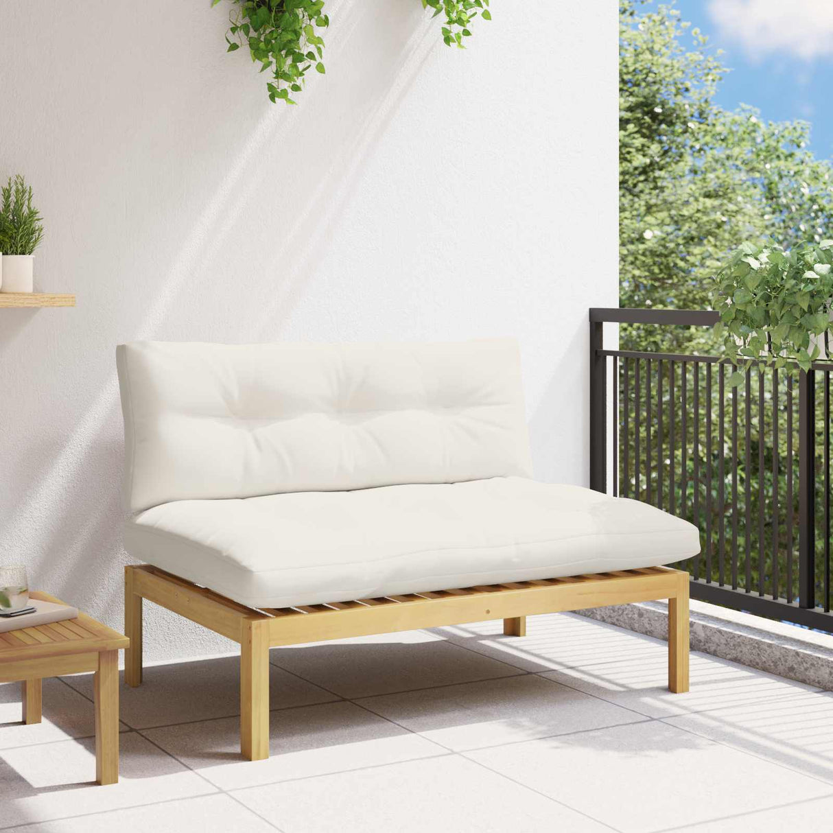 Middle Sofa Unit Light Acacia and Cream White 120 x 80 x 82 cm