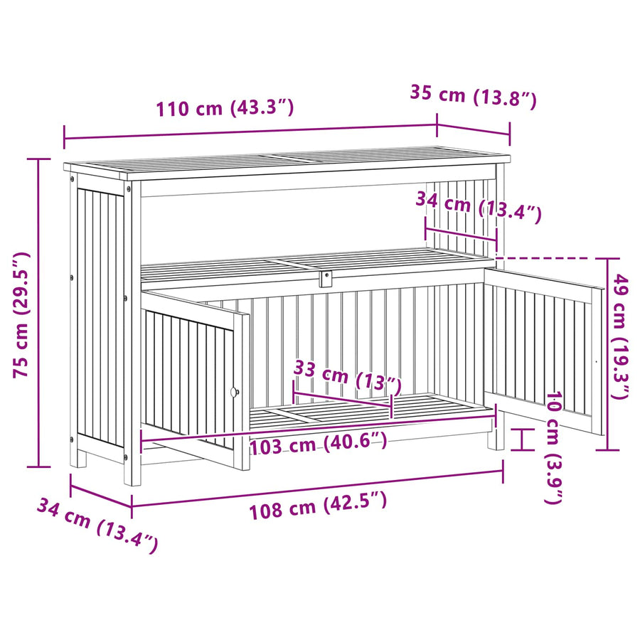 Garden Console Table with Storage Light acacia 110 x 35 x 75 cm