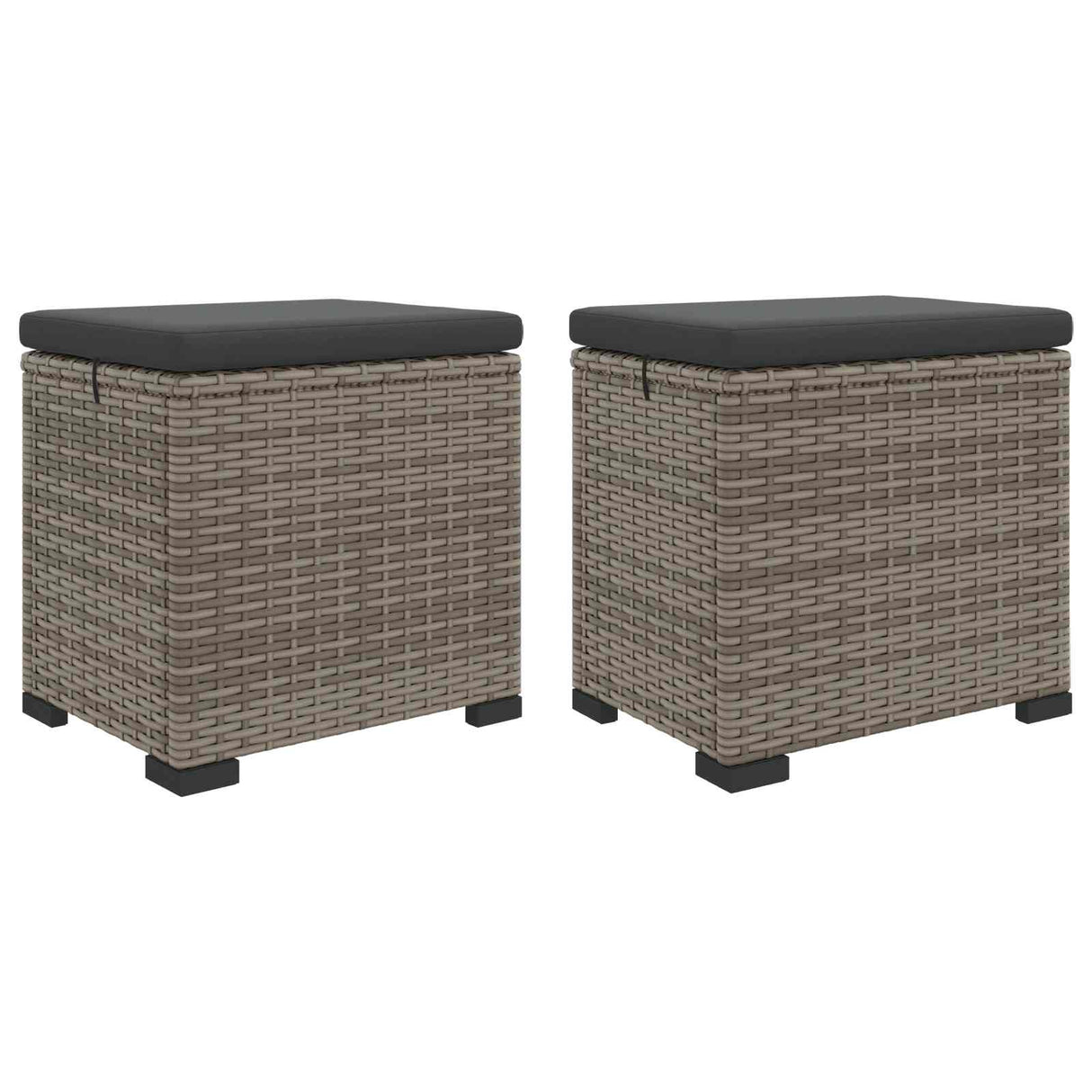 Garden Footstool with Cushion 2 pcs Grey Poly Rattan