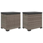 Garden Footstool with Cushion 2 pcs Grey Poly Rattan