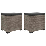 Garden Footstool with Cushion 2 pcs Grey Poly Rattan - Front View