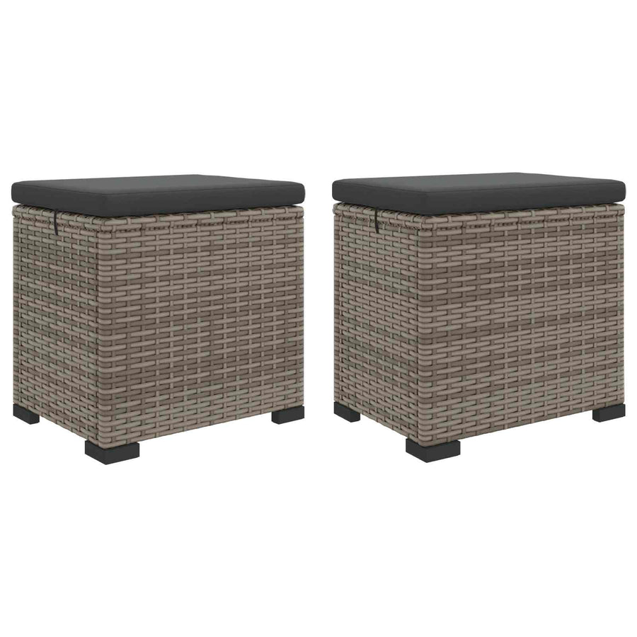 Garden Footstool with Cushion 2 pcs Grey Poly Rattan
