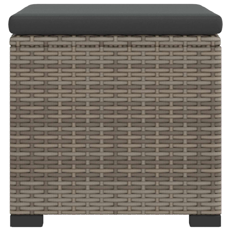 Garden Footstool with Cushion 2 pcs Grey Poly Rattan
