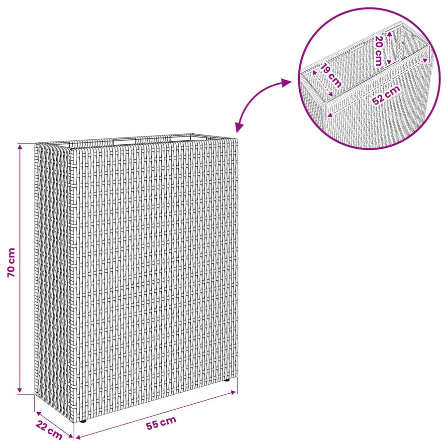 Tall Planter Brown 55 x 22 x 70 cm Poly Rattan