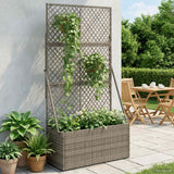 Garden Planter with Trellis Grey 70 x 30 x 135 cm Poly Rattan