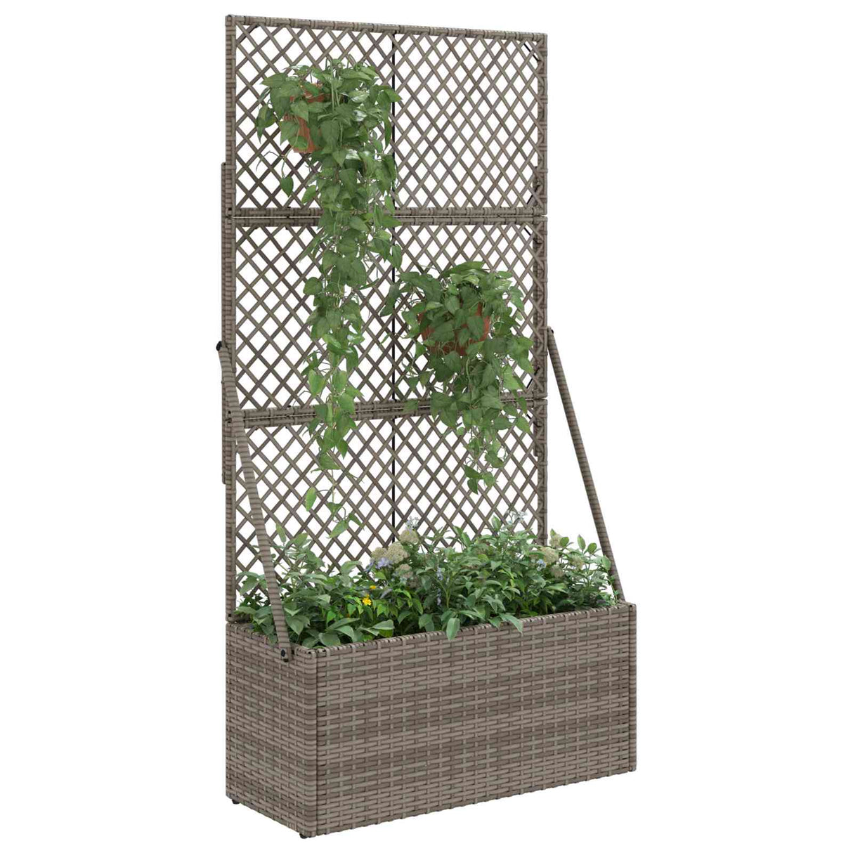 Garden Planter with Trellis Grey 70 x 30 x 135 cm Poly Rattan