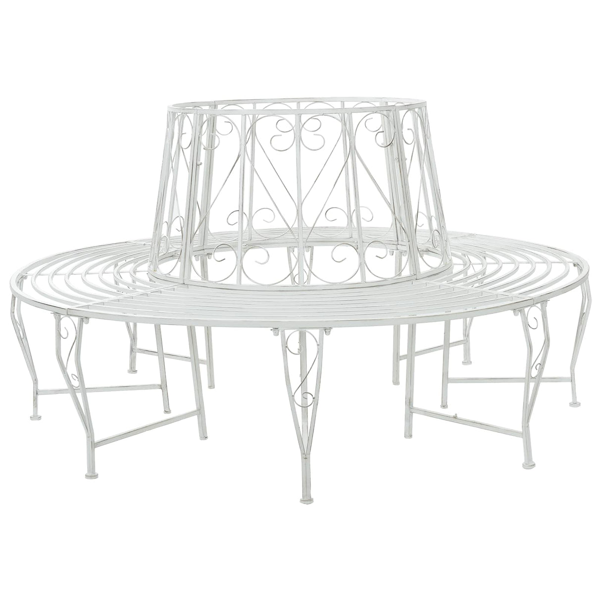 Tree Bench 8-Seater Ø 160 x 89 cm Steel Antique White Round
