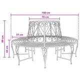 Tree Bench 8-Seater Ø 160 x 89 cm Steel Antique White Round - Rear View