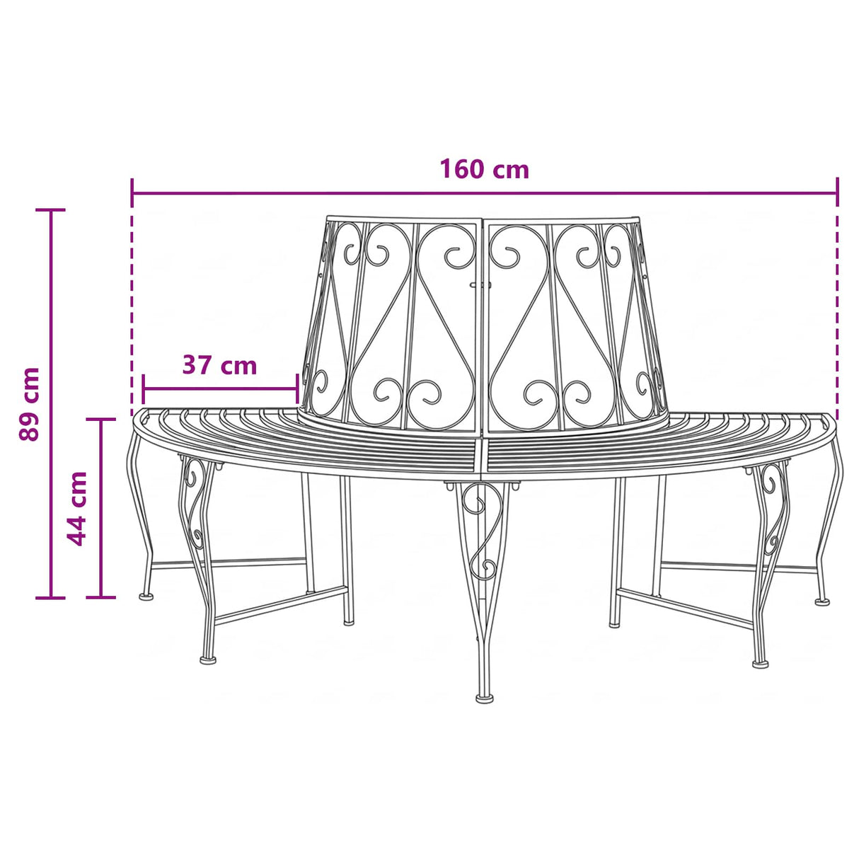 Tree Bench 4-Seater 160 x 80 x 89 cm Steel Antique White