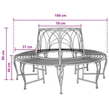 Tree Bench 8-Seater Ø 160 x 89 cm Steel Silver Grey Round - 45-Degree Angle
