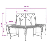 Tree Bench 4-Seater 160 x 80 x 89 cm Steel Silver Grey - 45-Degree Angle