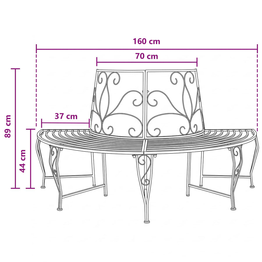 Tree Bench 4 -seater 160 x 80 x 89 cm steel Silver Grey