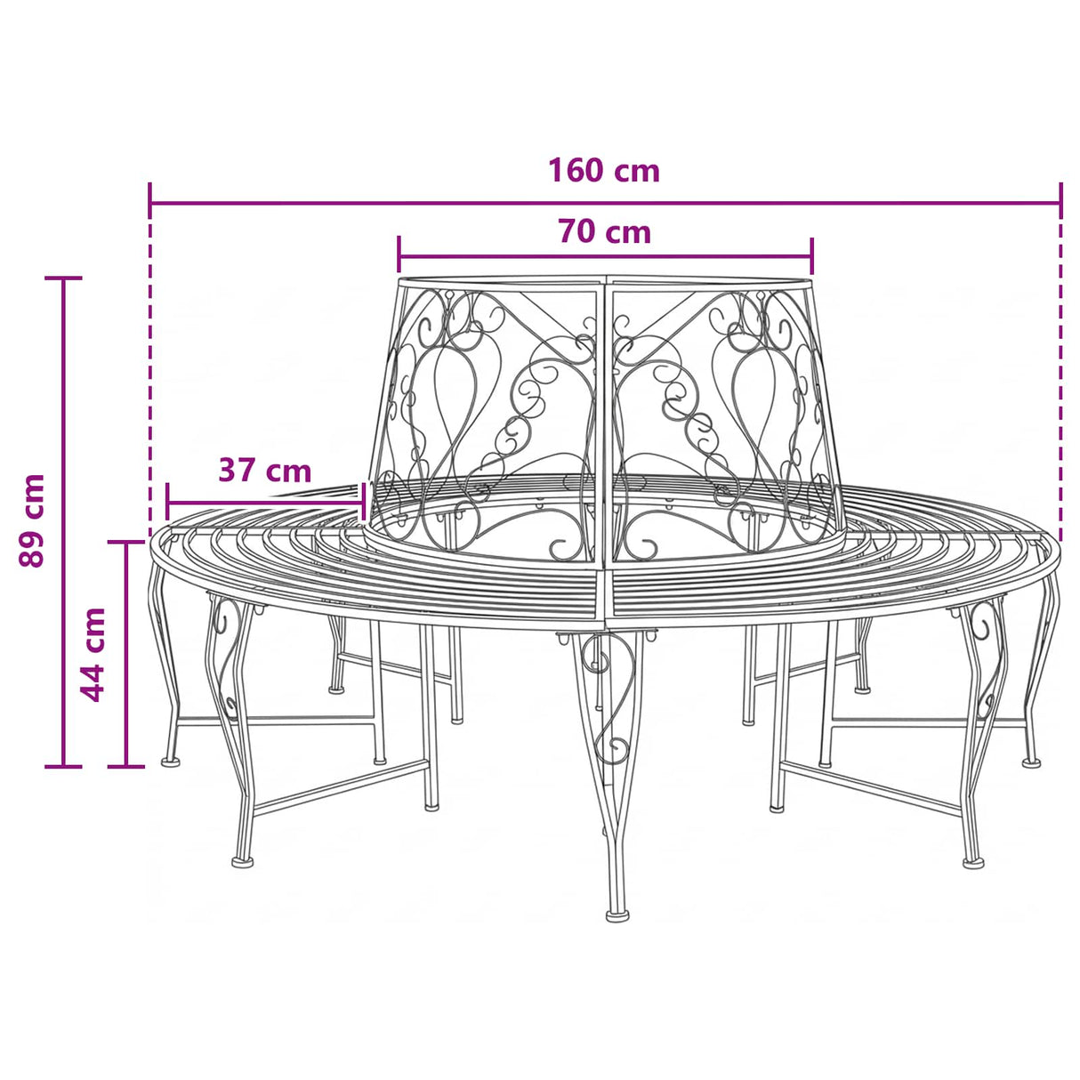 Tree Bench 8-Seater Ø 160 x 89 cm Steel Silver Grey Round