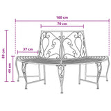 Tree Bench 4-Seater 160 x 80 x 89 cm Steel Silver Grey - Rear View