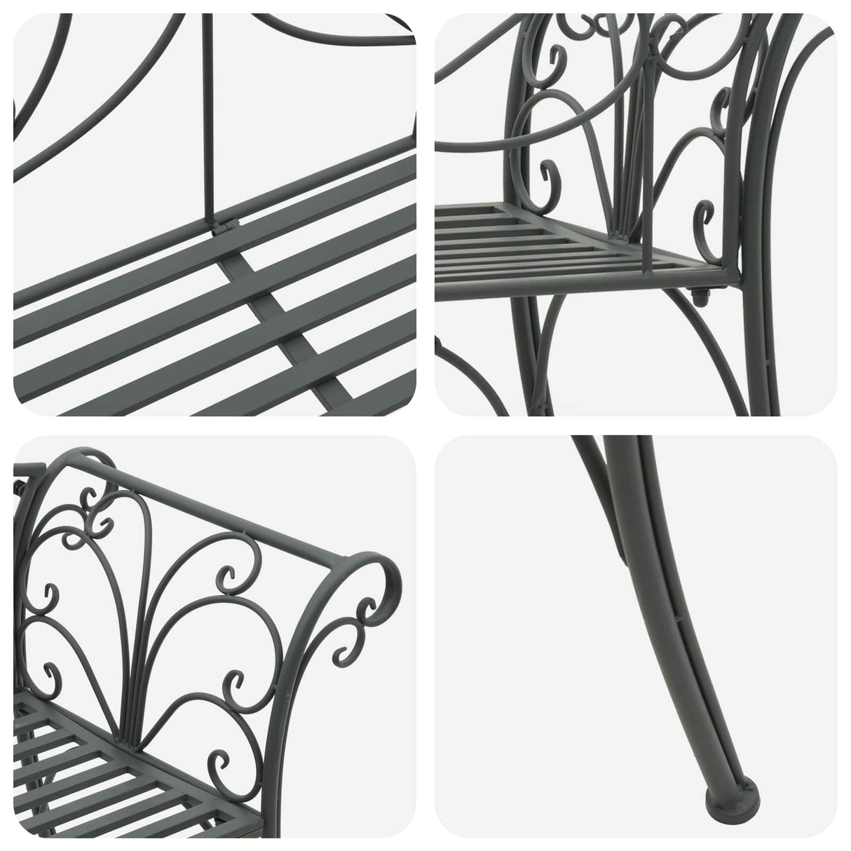 Garden Bench 2-Seater 130 x 47 x 90 cm Steel Silver Grey