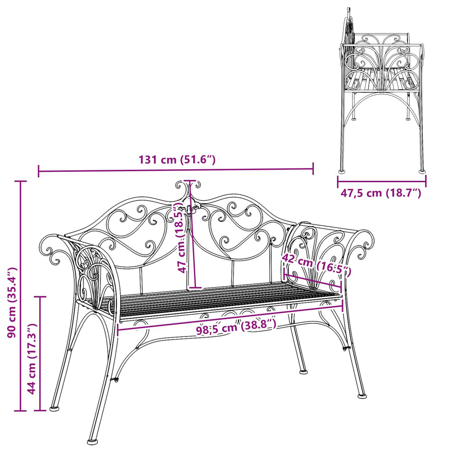 Garden Bench 2 -seater 131 x 47.5 x 90 cm Steel Silver Grey