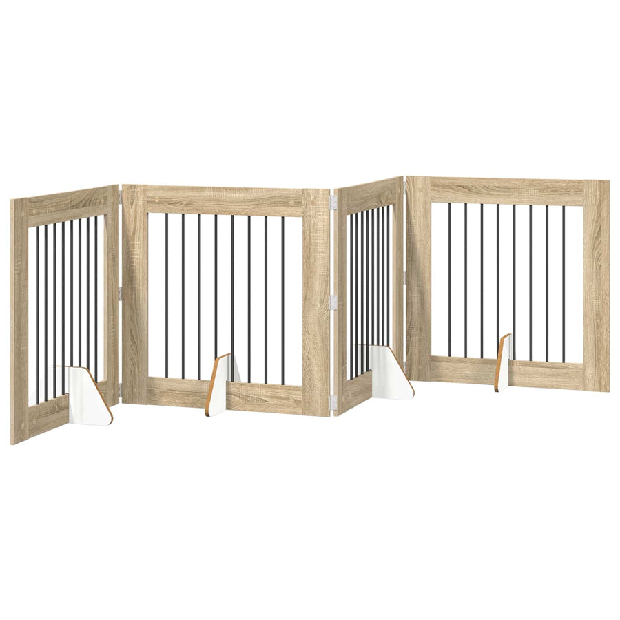 Foldable Dog Gate with Stands 4 pcs Sonoma Oak 321 cm