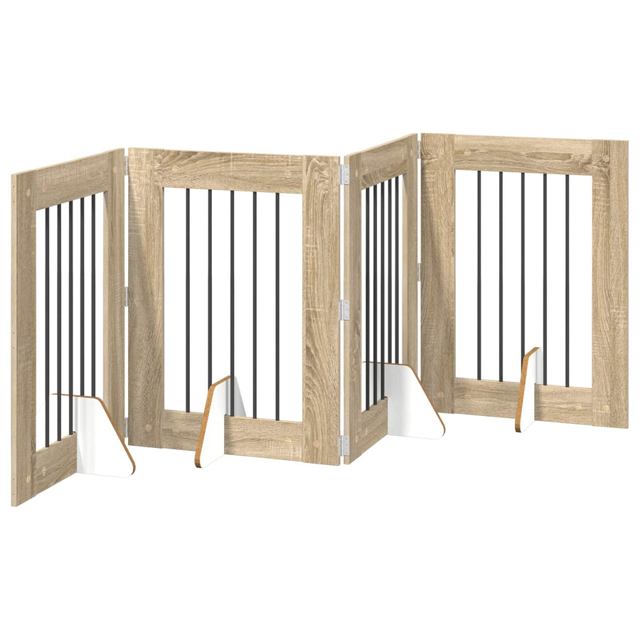 Foldable Dog Gate with Stands 4 pcs Sonoma Oak 241 cm