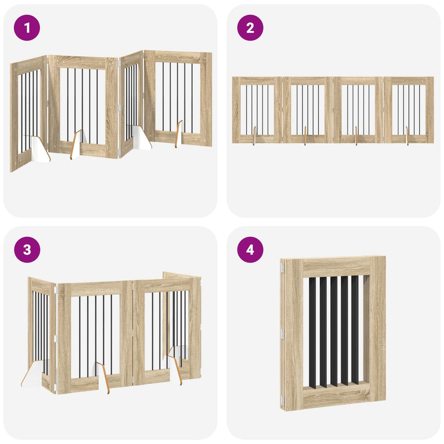 Foldable Dog Gate with Stands 4 pcs Sonoma Oak 241 cm