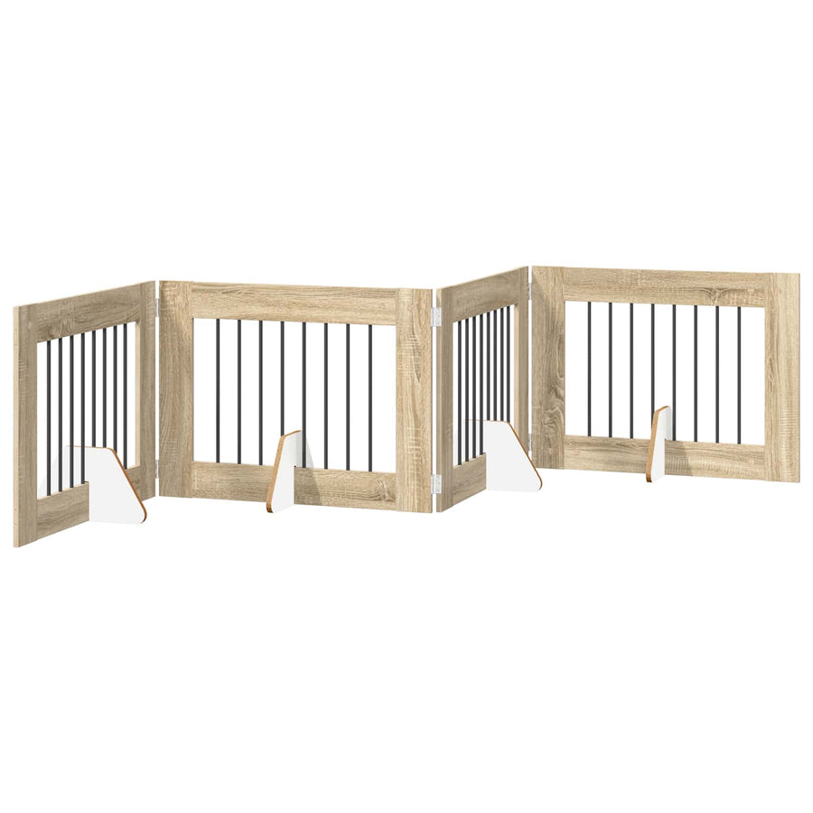 Foldable Dog Gate with Stands 4 pcs Sonoma Oak 321 cm