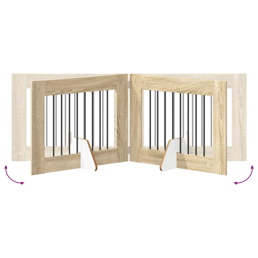Foldable Dog Gate with Stands 4 pcs Sonoma Oak 321 cm