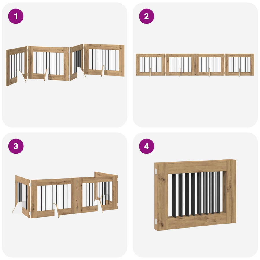 Foldable Dog Gate with Stands 4 pcs Artisan Oak 321 cm