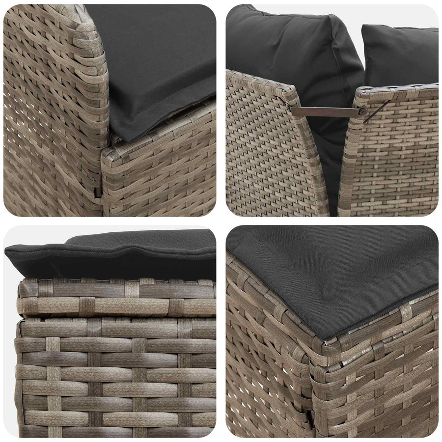 2 pcs Garden Armrest Sofa with Corner Sofa PE Rattan