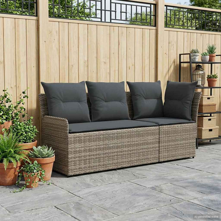 2 pcs Garden Armrest Sofa with Corner Sofa PE Rattan